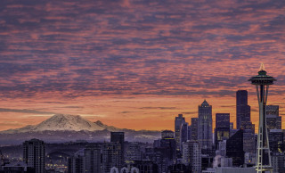 City skyline mountain sunset pink - everett warner free wallpaper for desktop