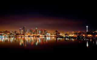 City skyline night reflection water 13 - cityscape free wallpaper