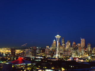 City skyline night space needle - everett warner free wallpaper
