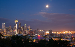City skyline full moon lit - everett warner free wallpaper