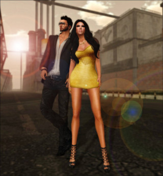 Man woman yellow dress standing - new objectivity free wallpaper for tablet