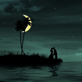 Couple kissing full moon beach - romanticism free wallpaper for tablet