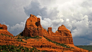Mountain rock formation clouds sky - the side of the mountain free wallpaper