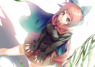 Girl cat ears tail standing - her hip free wallpaper