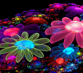 Flowers dark black background group 2 - psychedelic art free wallpaper for tablet
