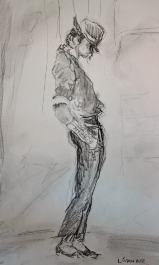 Man forest hands pockets hat - figurative art free wallpaper for mobile