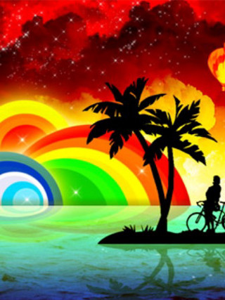 Man riding bike beach rainbow - a bike free wallpaper for mobile