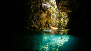 Cave pool entrance water reflection - amazing free wallpaper