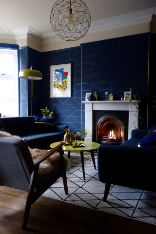 Livingroom fireplace bluewall geometric chair - geometric shape free wallpaper