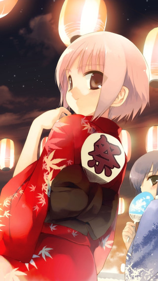 Red dress lantern beachball festival - anime art free wallpaper for mobile
