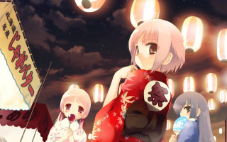 Anime girls building lanterns hanging - lantern free wallpaper