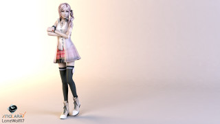 Woman standing white room cellphone - unreal engine 5 quality free wallpaper