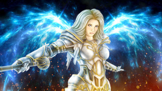 Woman white suit sword blue - effect free wallpaper for desktop