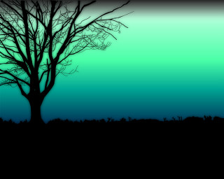 Tree no leaves field blue - a green sky in the background free wallpaper