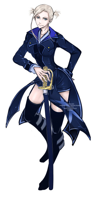 Woman blue outfit holding sword 2 - fullbody free wallpaper