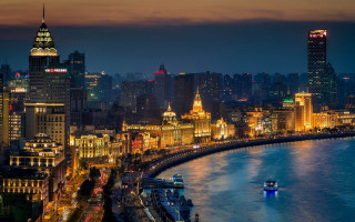 City skyline night boat water - cao buxing free wallpaper