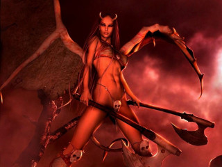 Woman horns demon body axes - a demonic demon free wallpaper