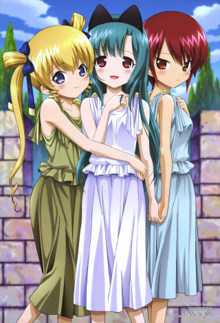 Three anime girls brick wall - apelle free wallpaper for mobile