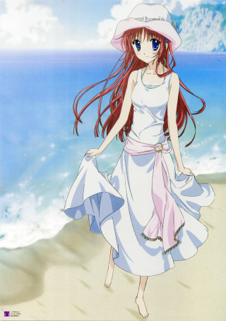 Woman beach dress hat redhair - free bikini wallpaper for mobile