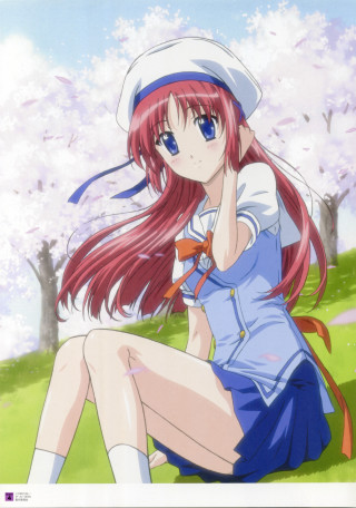 Girl red hair sitting grass - long red hair free wallpaper for mobile