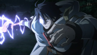 Man blue robe sword demon - his hand and a demon in the background free wallpaper
