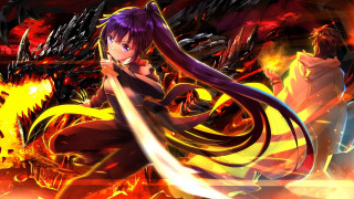 Woman purple hair flames dark - flame free wallpaper