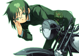 Man green motorcycle posing glasses - dieselpunk free wallpaper