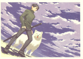 Man white dog beach clouds - a white dog free wallpaper