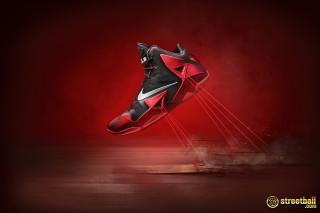 Flying shoes red background black - bottom free wallpaper