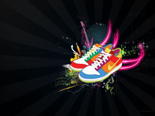 Colorful sneakers guitar starburst background - a pair free wallpaper