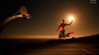Man jumping basketball hoop air 2 - rim light free wallpaper