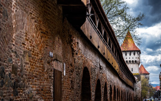 Brick building clock tower cloudy - medieval free wallpaper