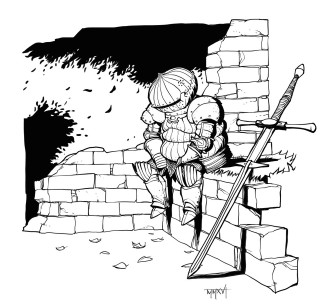 Climbing person sword helmet wall - free rain wallpaper for tablet