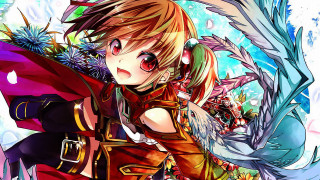 Anime character sword wings back - a background of flowers free wallpaper