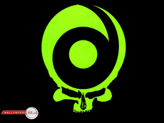 Green skull black background white - a white circle free wallpaper