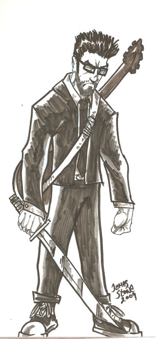 Man guitar hat cane drawing - character concept art free wallpaper for mobile