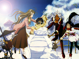 Anime characters snowman snow woman - auto free wallpaper