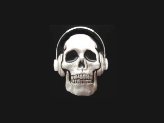 Skull headphones black background white - skull free wallpaper
