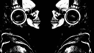 Skulls headphones clock black white 2 - their forehead free wallpaper