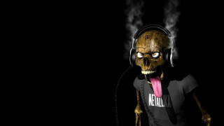 Creepy person headphones tongue out - metal free wallpaper