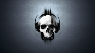 Skull headphones dark room black - headphone free wallpaper
