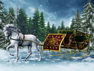 Horse sleigh snow trees dark - a sleigh free wallpaper