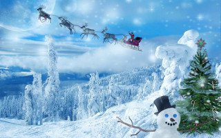 Snowman hat sleigh flying snowy 2 - a snowman free wallpaper