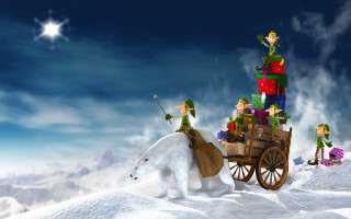 Polar bear cart presents elves 2 - a star above free wallpaper