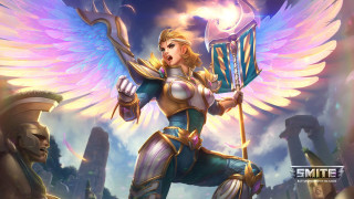 Woman winged sword shield warrior - epsylon point free wallpaper