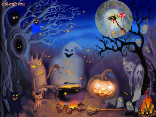 Halloween scene ghost pumpkins full 2 - magical atmosphere free wallpaper