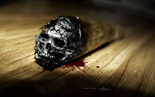 Cigarette skull wooden table blood - death free wallpaper