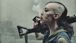 Woman smoking gun cigarette hands - punk art free wallpaper