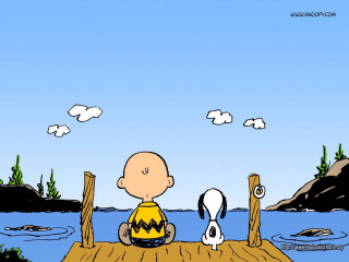 Cartoon man dock dog water 5 - the water and a bird free wallpaper