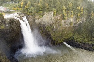 Waterfall river boat forest above - twin peak free wallpaper